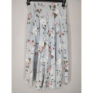 Vintage‎ Blue Floral Denim Maxi Midi Skirt Cottagecore Boho Size 6
